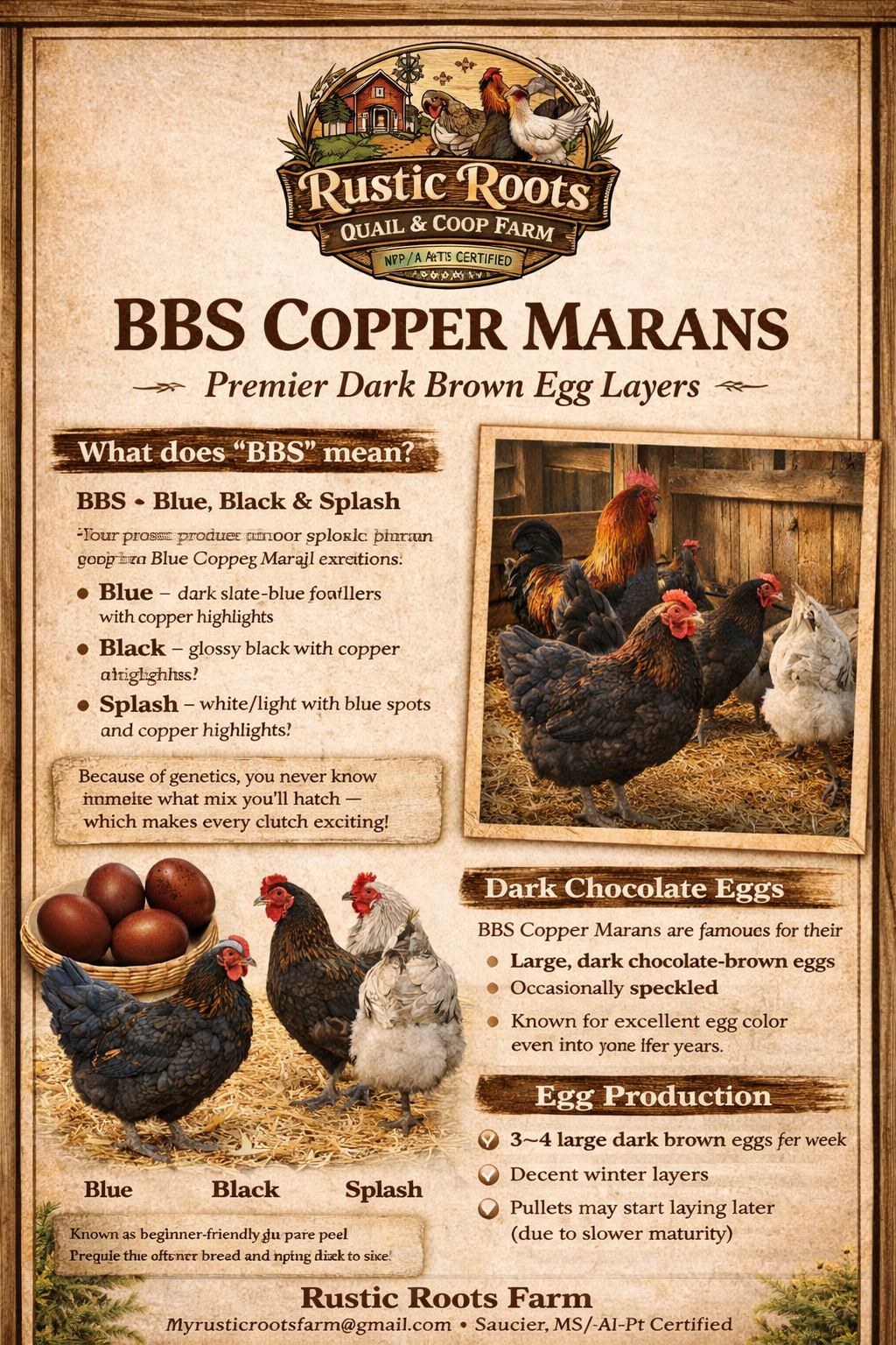 Blue Black Splash Copper Maran Hatching Eggs - Full Dozen